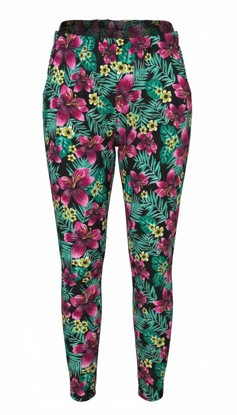 Artisan Handmade Tropical Floral Print Loose-Leg Pants — Hibiscus & Palm | Size M / 8-10 at Blue Sparrow Shop 