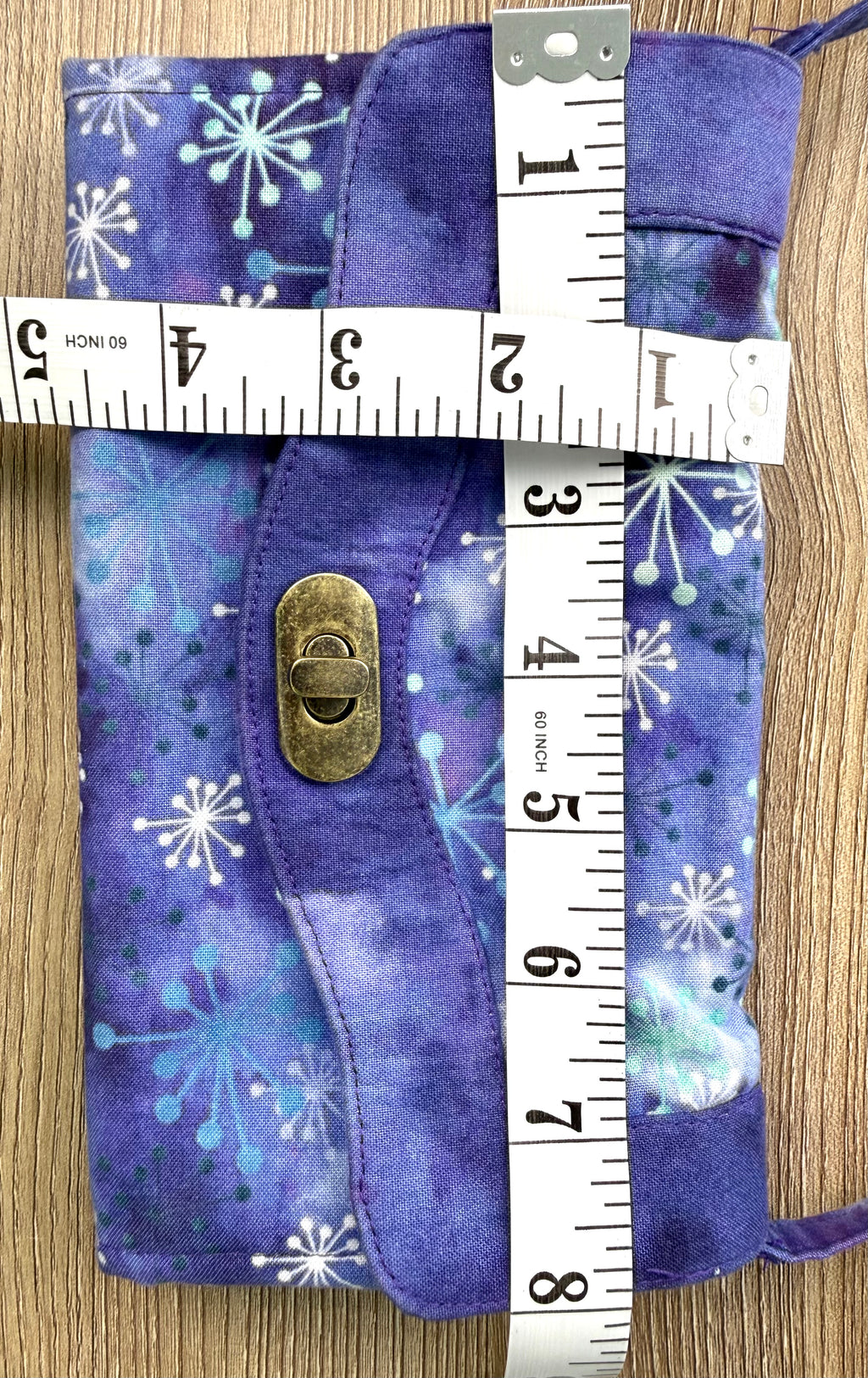 Artisan Quilted Batik Crossbody Wallet Bag at Blue Sparrow Shop measuring 8" x 5"