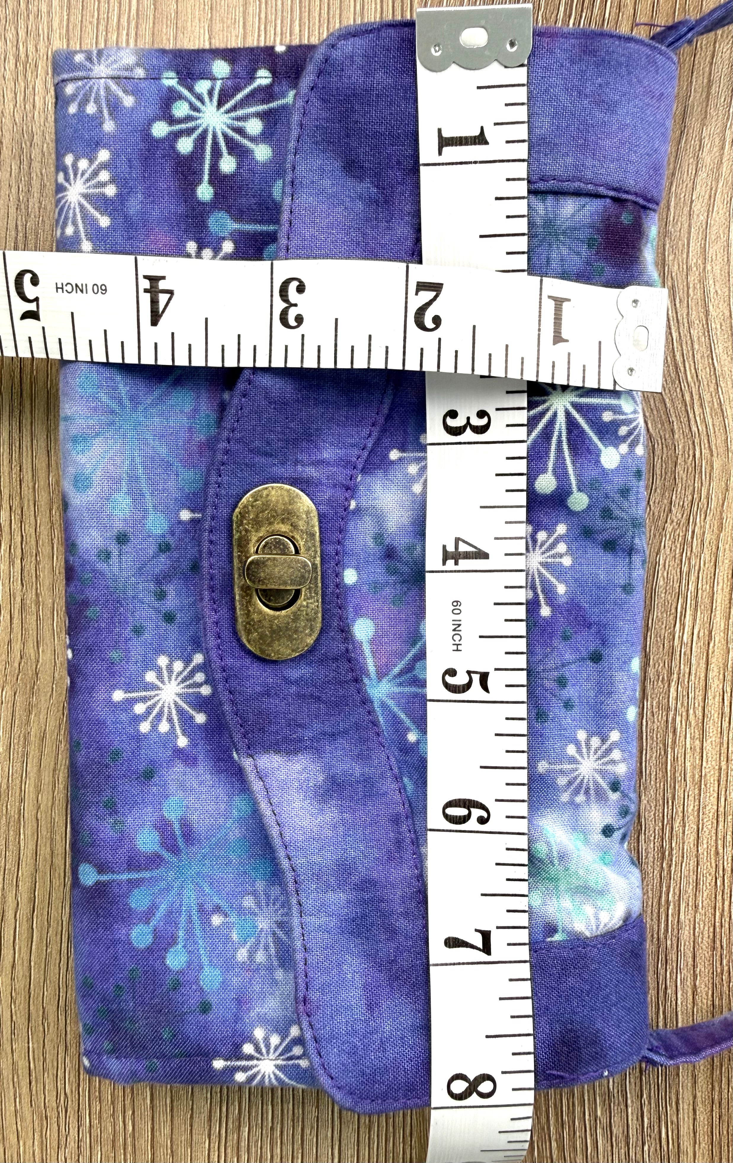 Artisan Quilted Batik Crossbody Wallet Bag at Blue Sparrow Shop measuring 8" x 5"