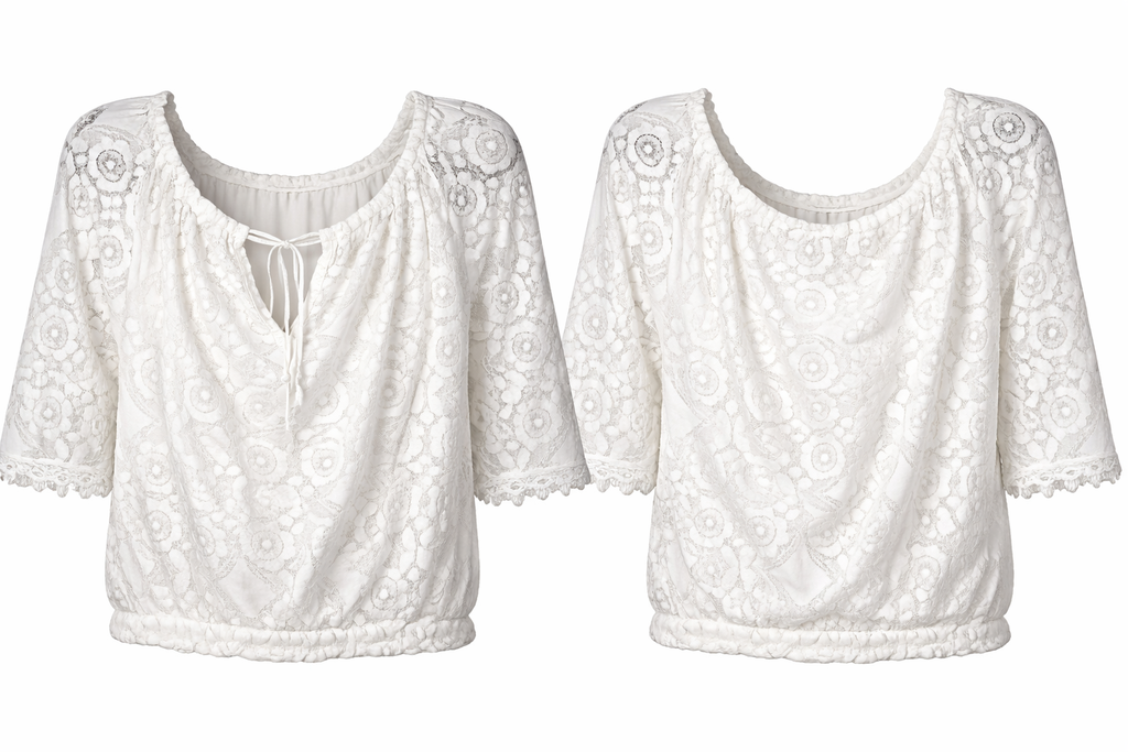 Astrid Italian Lace Boho Blouse at Blue Sparrow Shop showing back and front