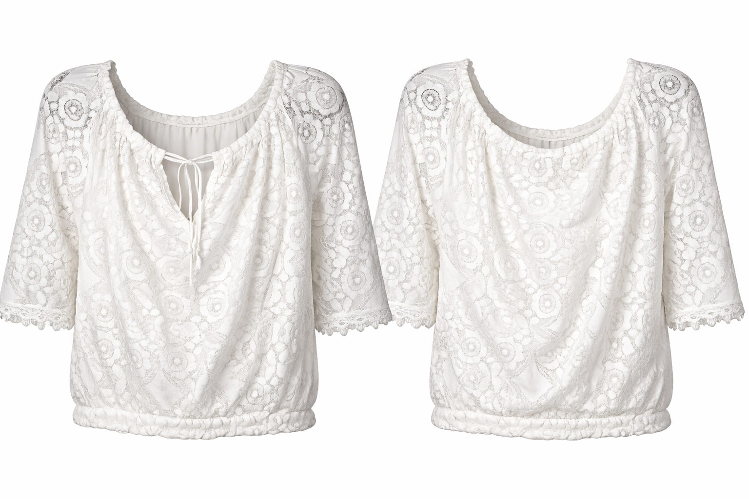 Astrid Italian Lace Boho Blouse at Blue Sparrow Shop showing back and front