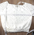 Astrid Italian Lace Boho Cottagecore Blouse measuring 46" bust and 23" shoulder to hem 