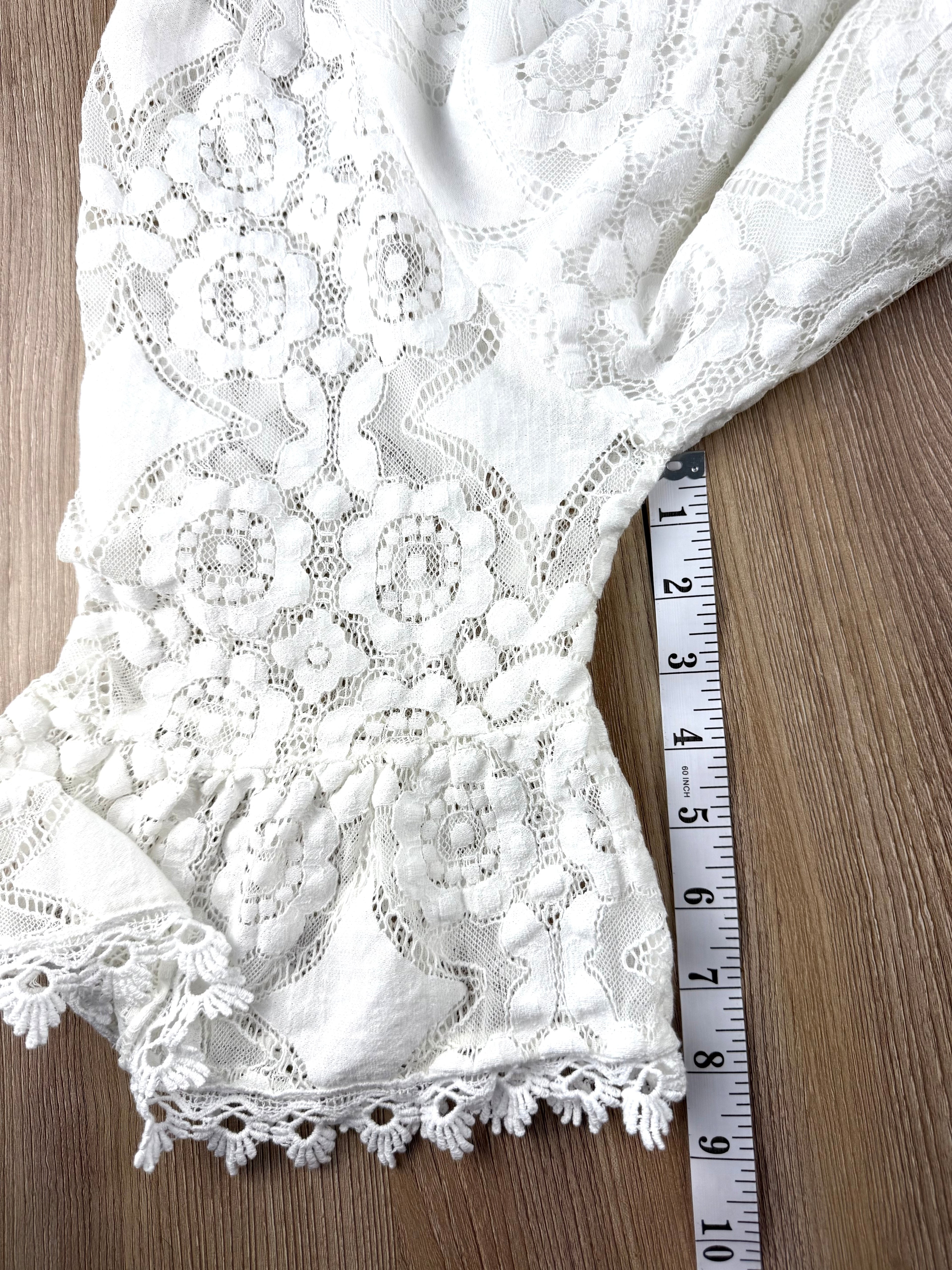 Astrid Italian Lace Boho Cottagecore Blouse measuring 9" sleeve