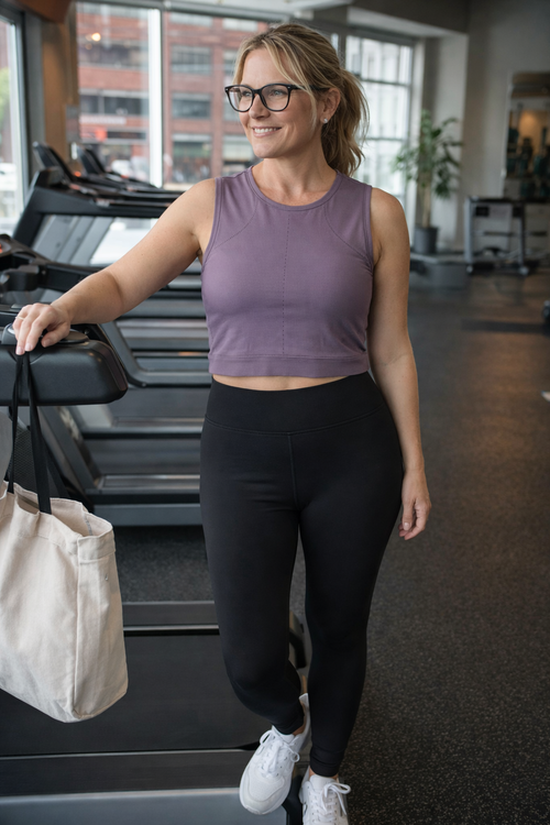 Athleta Sutra Lace Crop Tank at Blue Sparrow Shop on woman at the gym