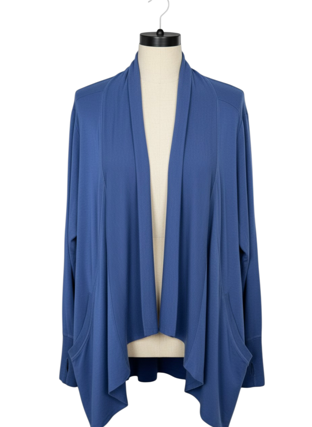 Athleta Pranayama Wrap Cardigan L/P Blue Modal Blend Open Front Sweater