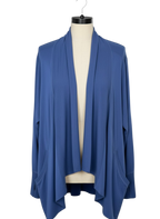 Athleta Pranayama Wrap Cardigan L/P Blue Modal Blend Open Front Sweater