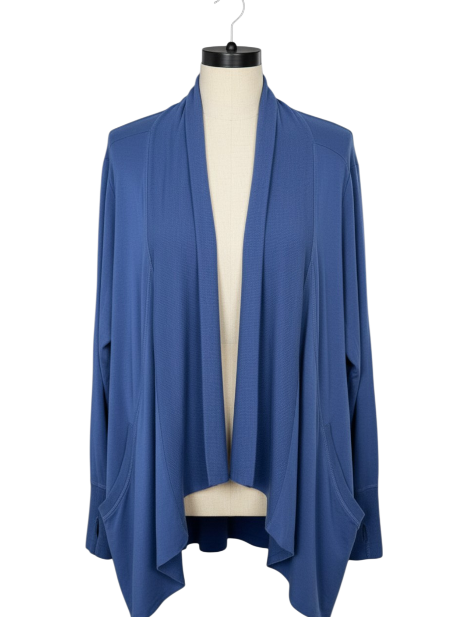Athleta Pranayama Wrap Cardigan L/P Blue Modal Blend Open Front Sweater