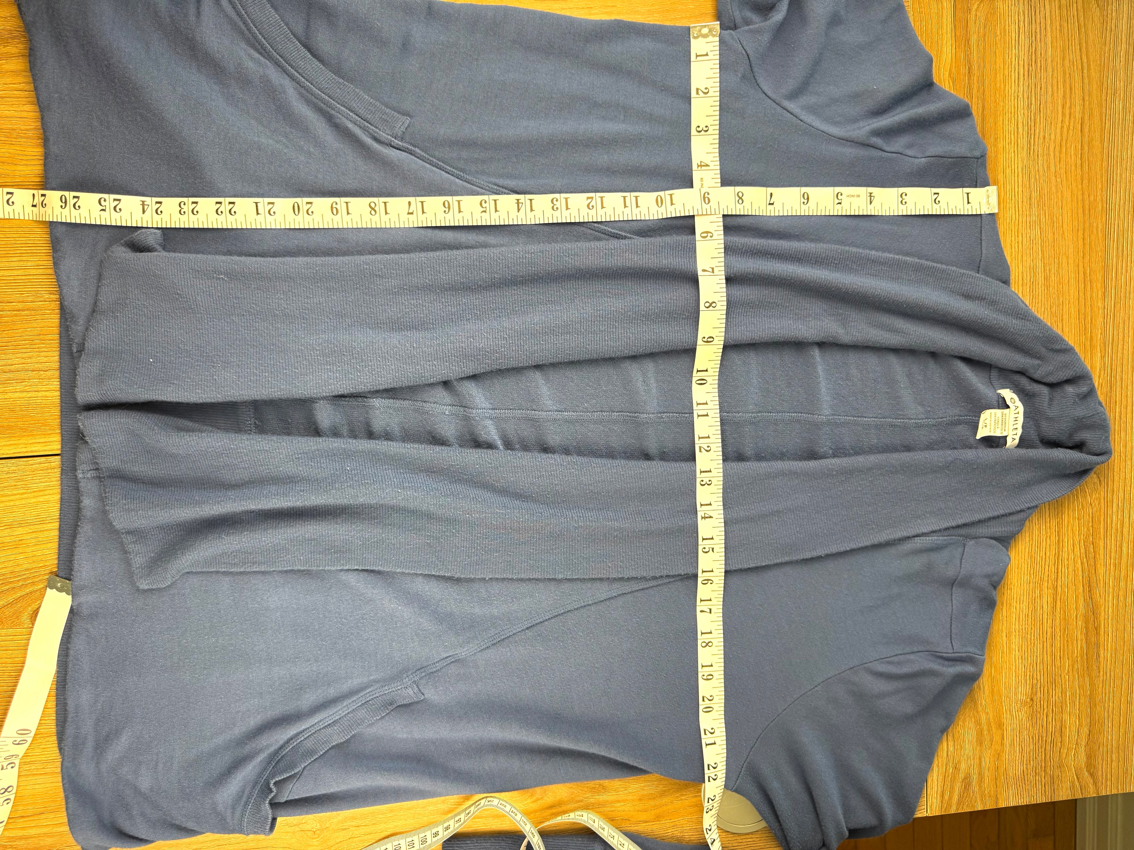 Athleta Pranayama wrap cardigan measuring 44" bust and 27" shoulder to hem 
