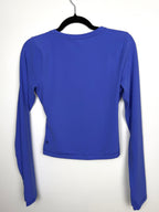 Athleta athletic blue long sleeve cropped shirt back view