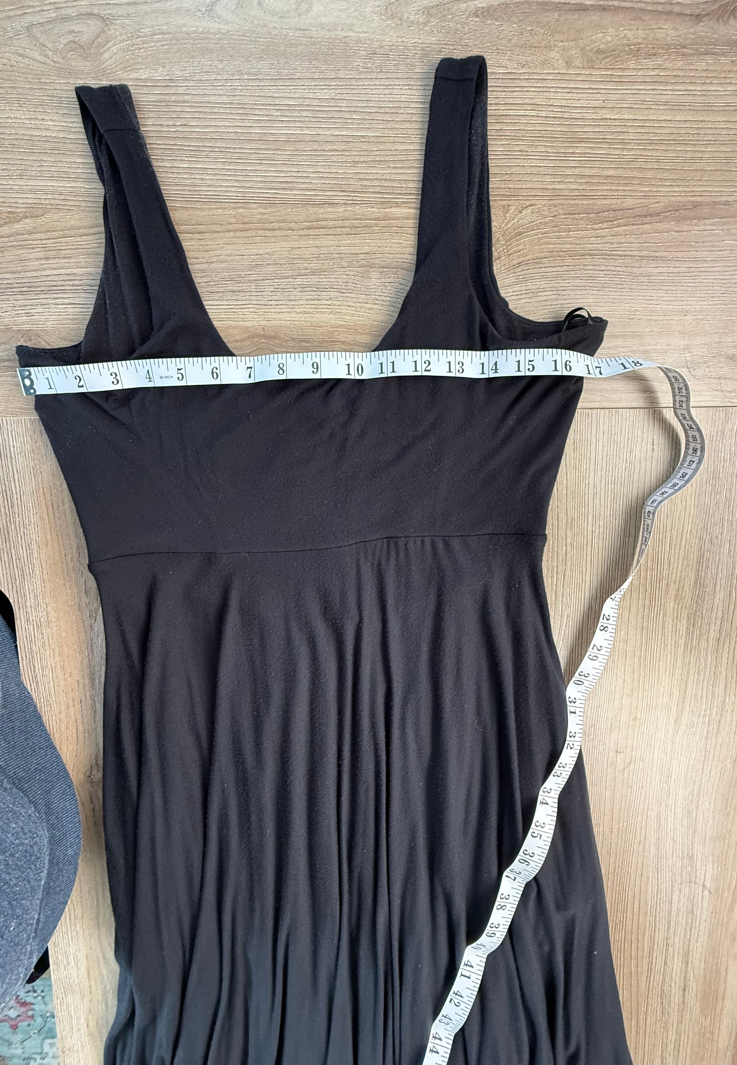 Athleta strapless dress showing bust measurement of 34"