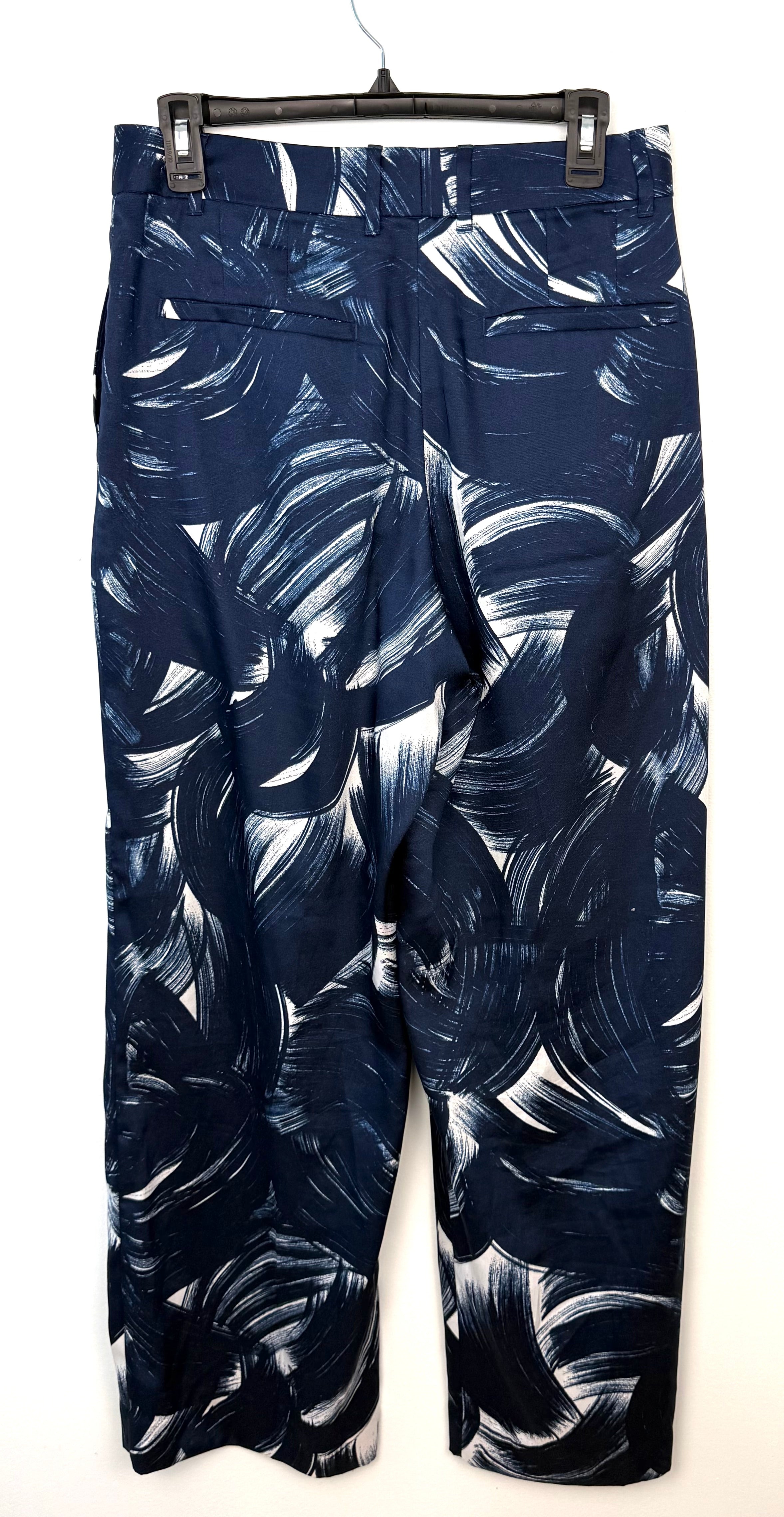 Back of Banana Republic Wide leg pants in abstract pattern on hanger