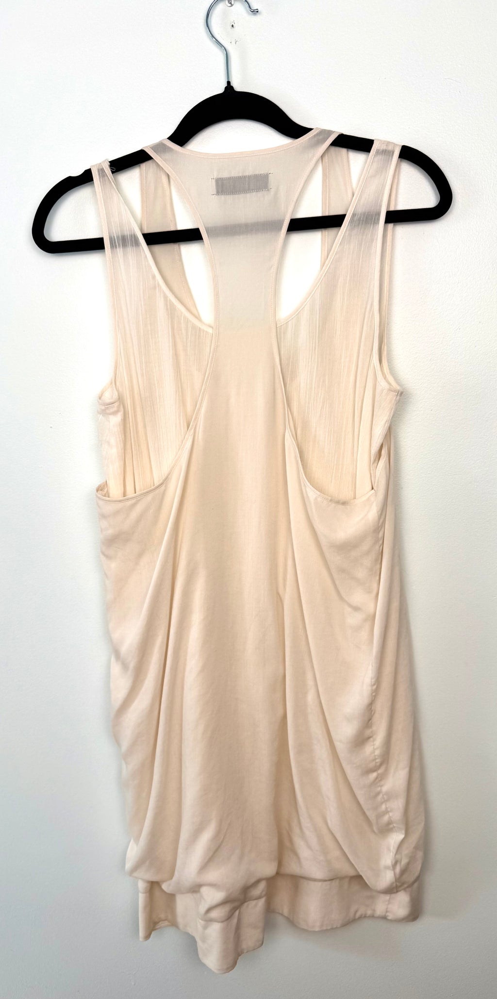 Rag & Bone Shirt cream racerback tank dress – back view, draped silhouette