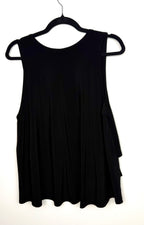 Back view Sympli black sleeveless tunic with inside pocket and stretch fabric