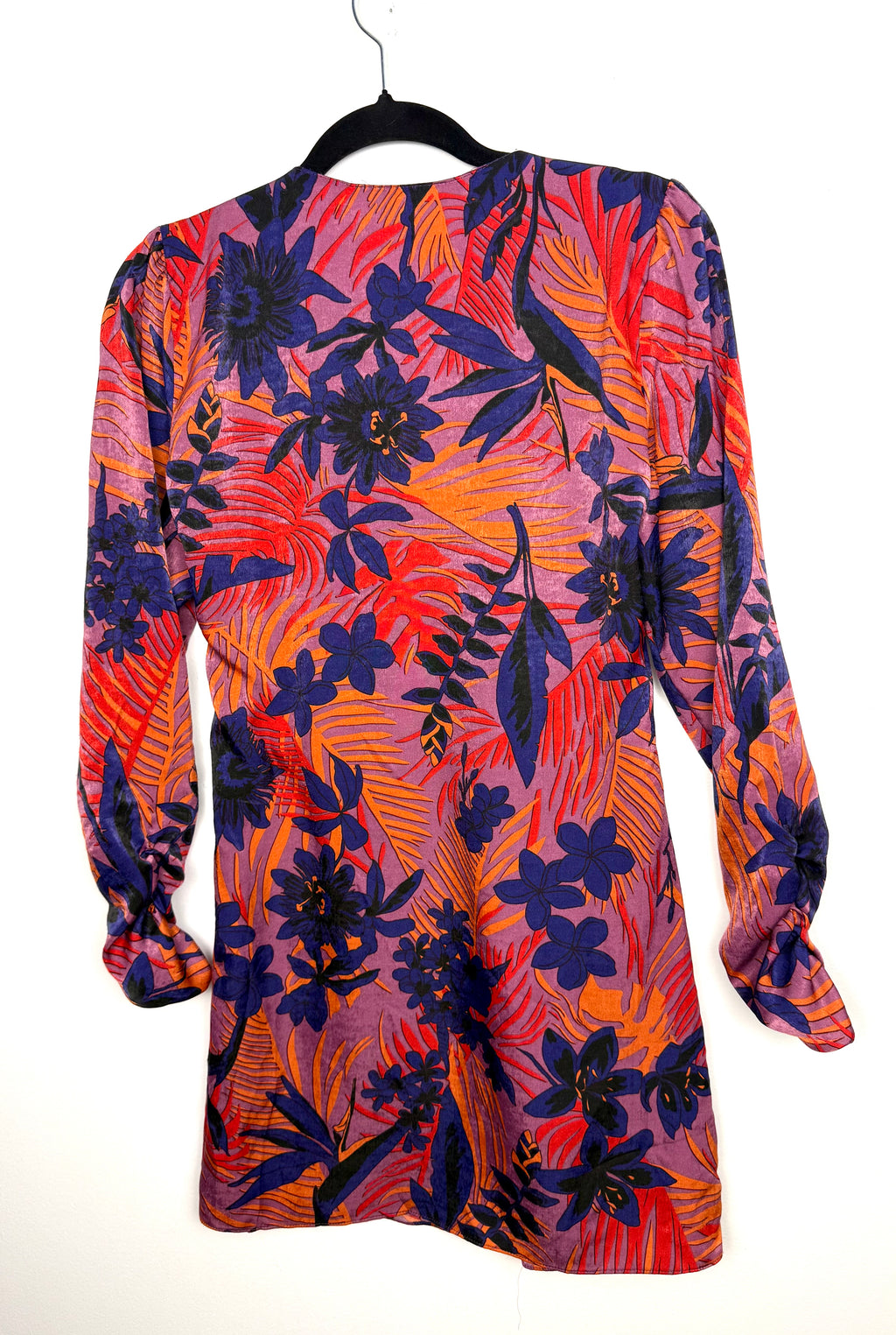Back view Zara floral mini dress long sleeve tropical print