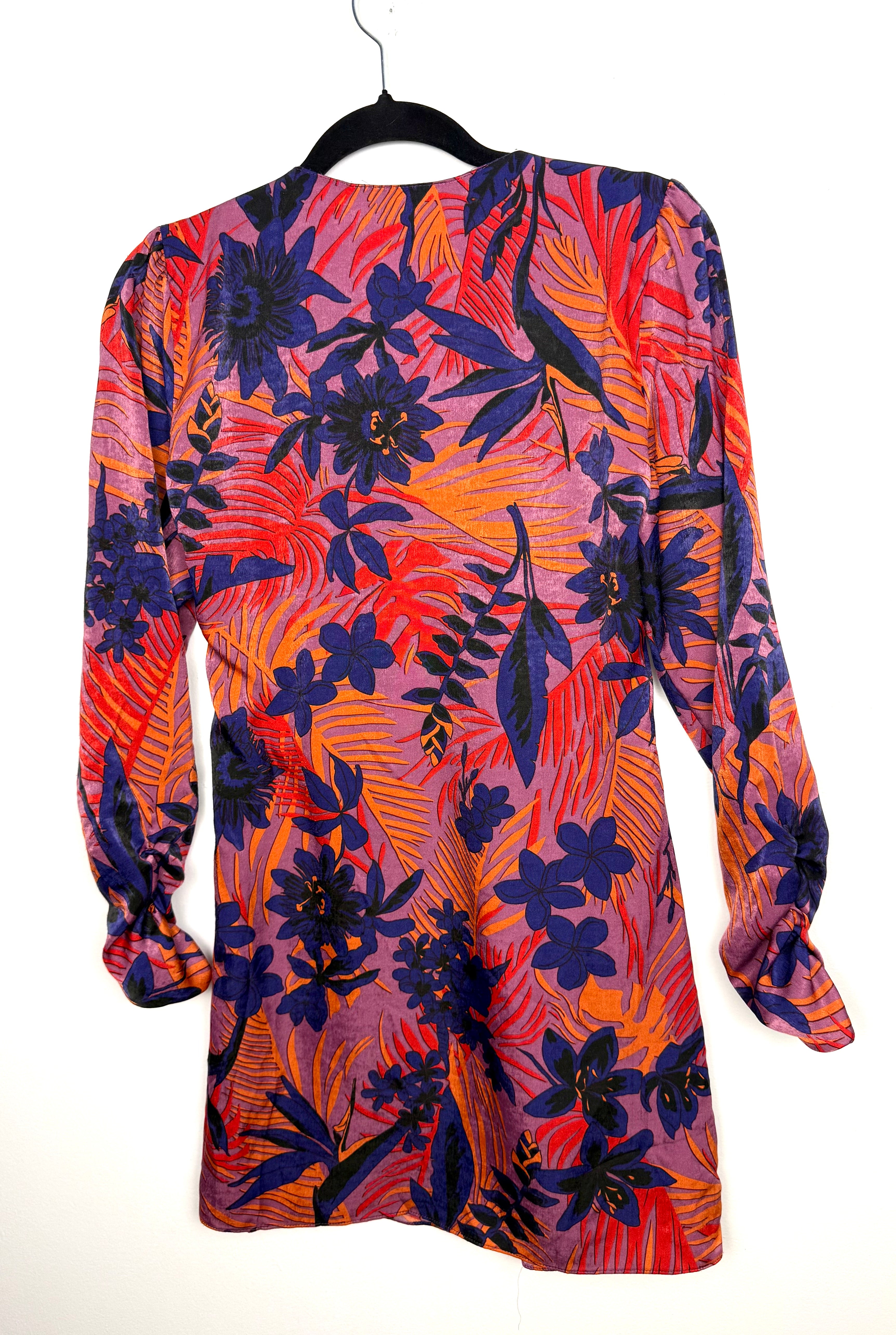 Back view Zara floral mini dress long sleeve tropical print