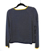 Back view navy Breton stripe sweater women long sleeve.
