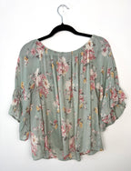 MOD Lusive sage green floral peasant blouse with ruffle bell sleeves size small front view
