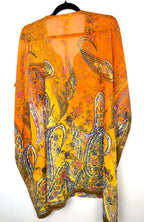 Back view of NWT paisley print tunic top women orange bohemian summer blouse