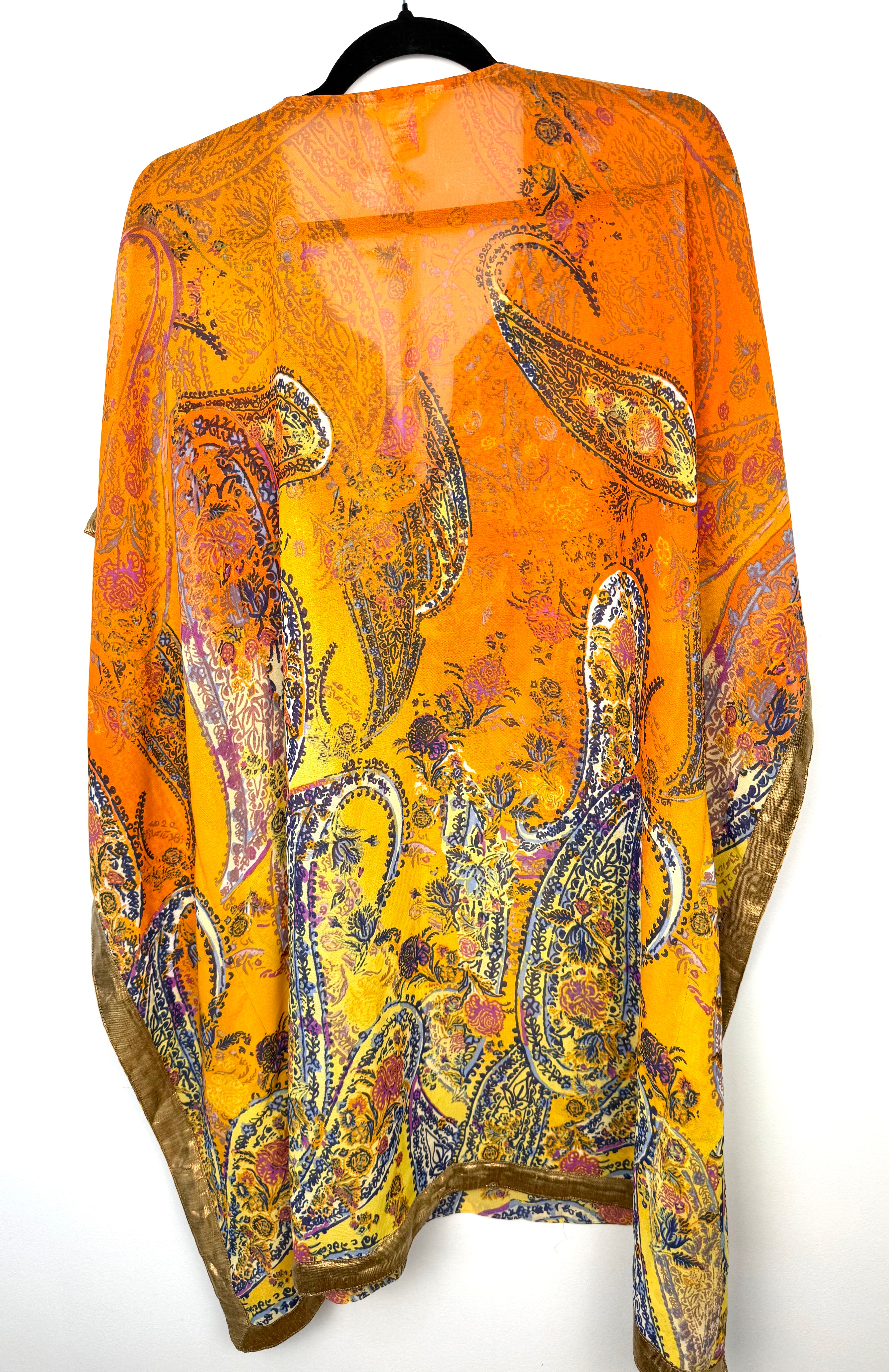 Back view of NWT paisley print tunic top women orange bohemian summer blouse