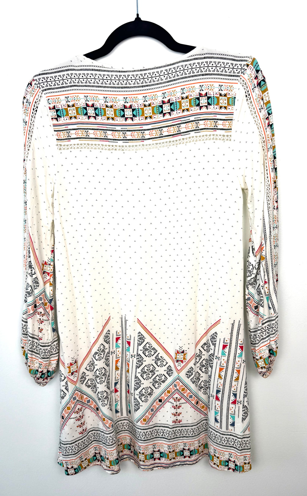 Roxy cream geometric print tunic top size small long sleeve back view