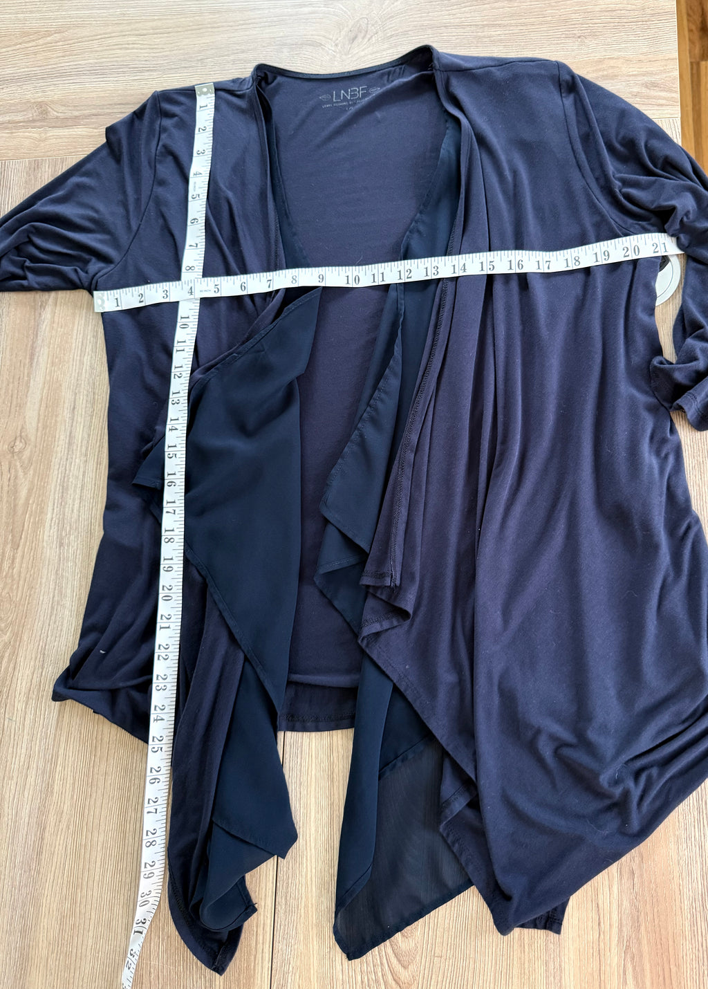 Bamboo LNBF Navy Open Front Cardigan Jacket | Size L  measuring 42" bust and 24-32" length 