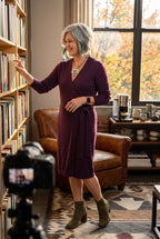 Banana Republic Knit Wrap Dress | Size L on woman in library 