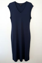 Banana Republic Navy Sleeveless Midi Dress | T-Shirt Dress | Size L at Blue Sparrow Shop