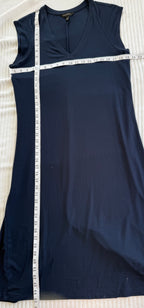 Banana Republic Navy Sleeveless Midi Dress | T-Shirt Dress | Size L at Blue Sparrow Shop measuring 40" bust and 45" shoulder to hem 