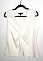 Banana Republic ivory sleeveless twist front blouse size large front view