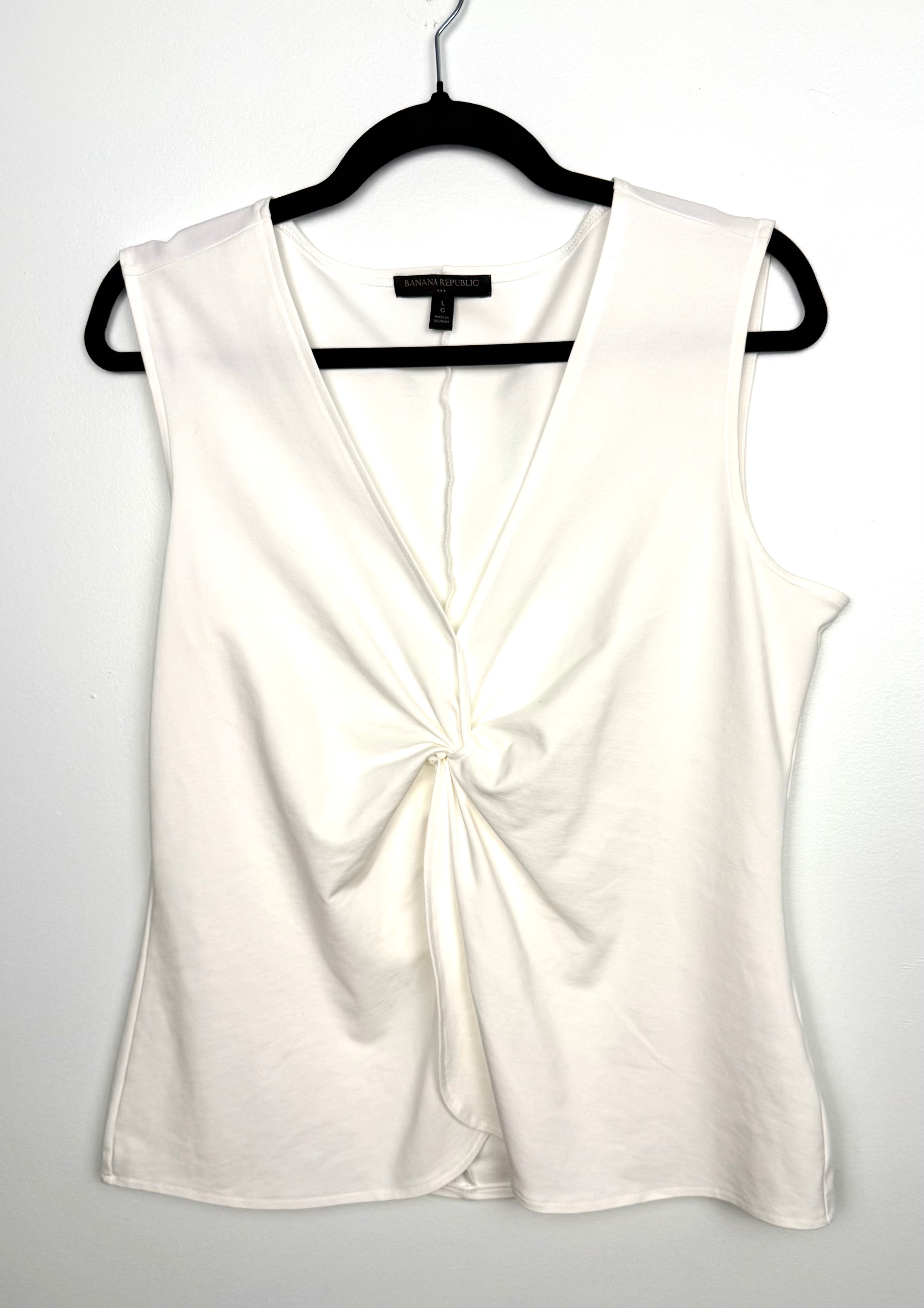 Banana Republic ivory sleeveless twist front blouse size large front view