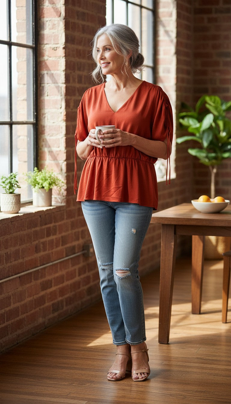 Banana Republic V-Neck Blouse | Size XL at Blue Sparrow Shop shown on a model