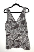 Banana Republic sleeveless V neck blouse grey white floral size 12 front view