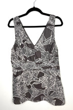 Banana Republic sleeveless V neck blouse grey white floral size 12 front view