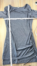 Bench Ruched Dress with Cowell Neck in Denim Blue measuring 34" bust and 33" shoulder to hem 
