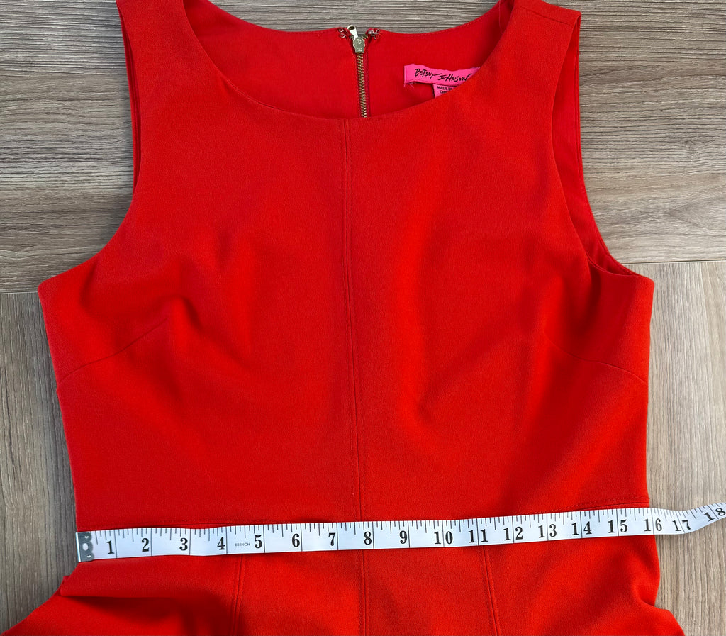 Betsey Johnson Coral Cocktail Dress measuring waist 32"