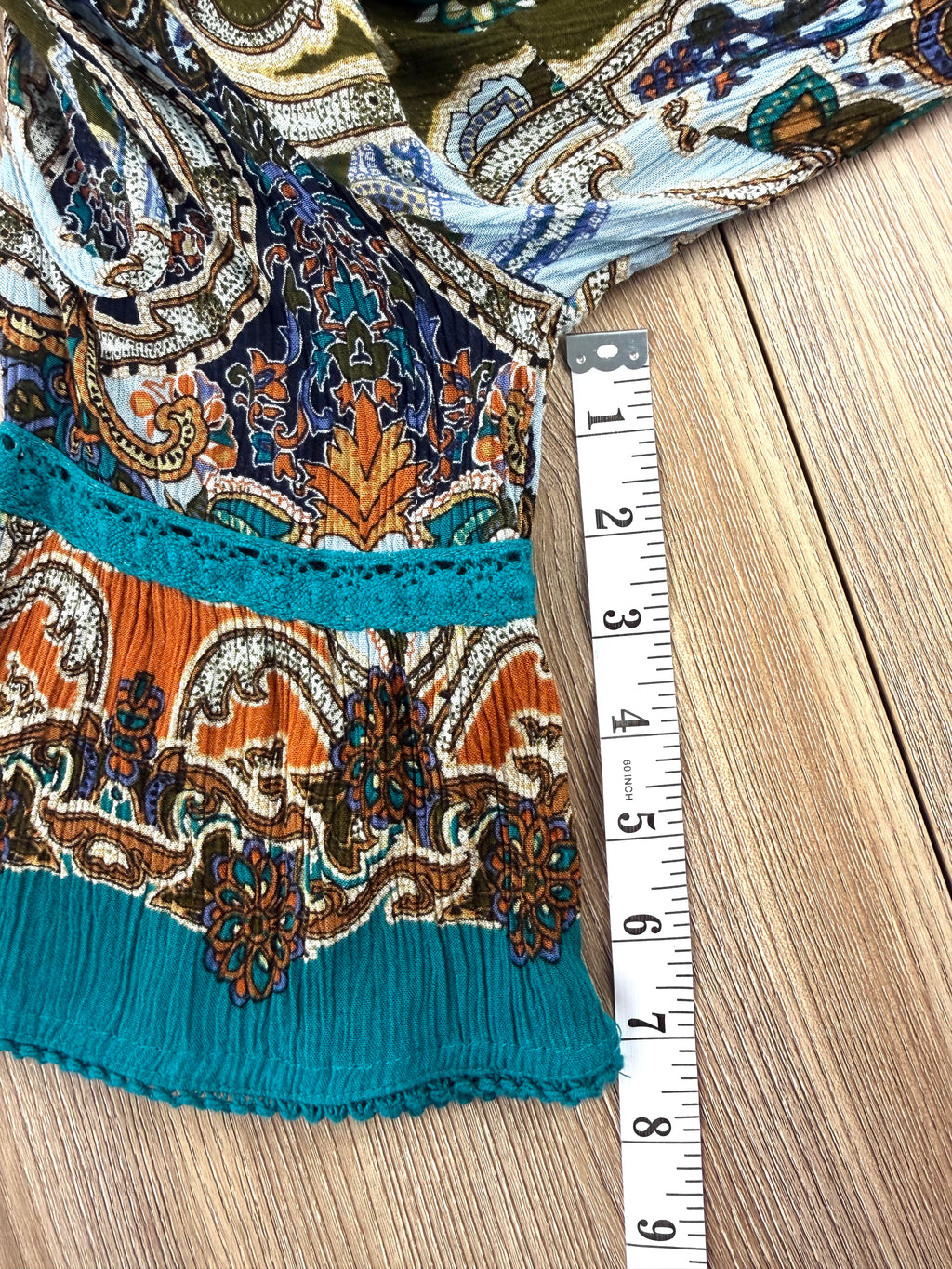 Bila bohemian paisley blouse- measuring 7" sleeve length - sustainable fashion at Blue Sparrow Shop