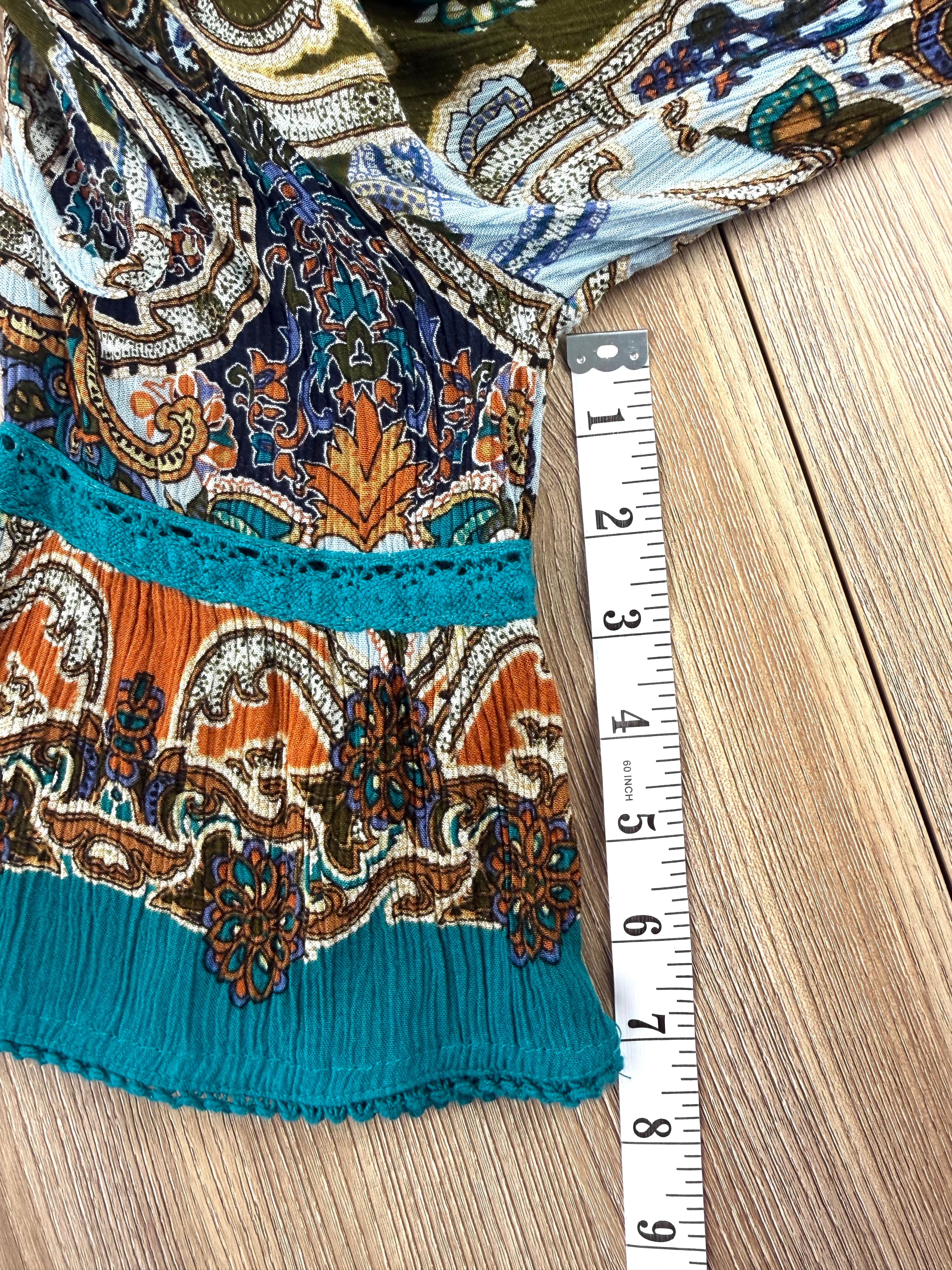 Bila bohemian paisley blouse- measuring 7" sleeve length - sustainable fashion at Blue Sparrow Shop