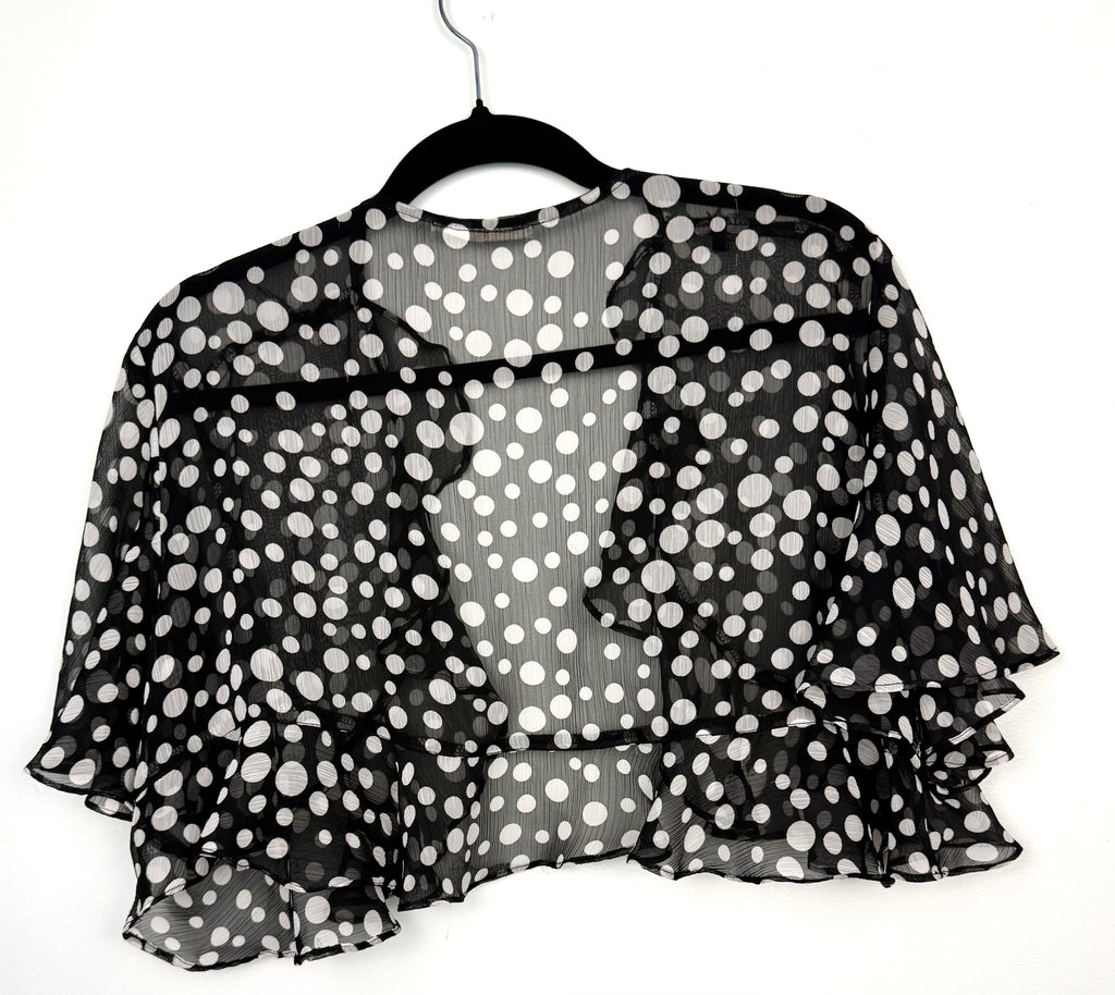 Black Chiffon Cropped Bolero  back view  on hanger