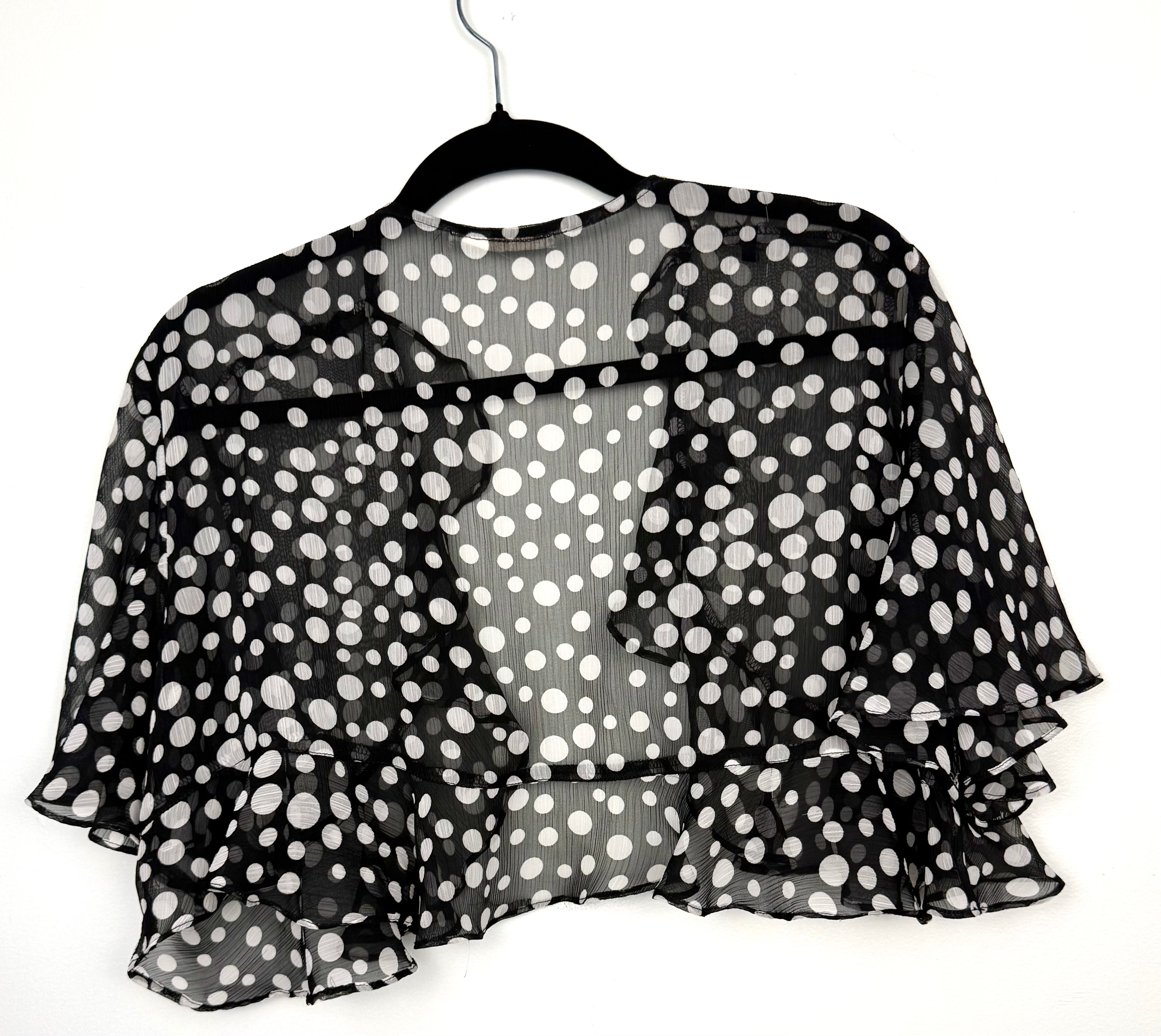 Black Chiffon Cropped Bolero  back view  on hanger