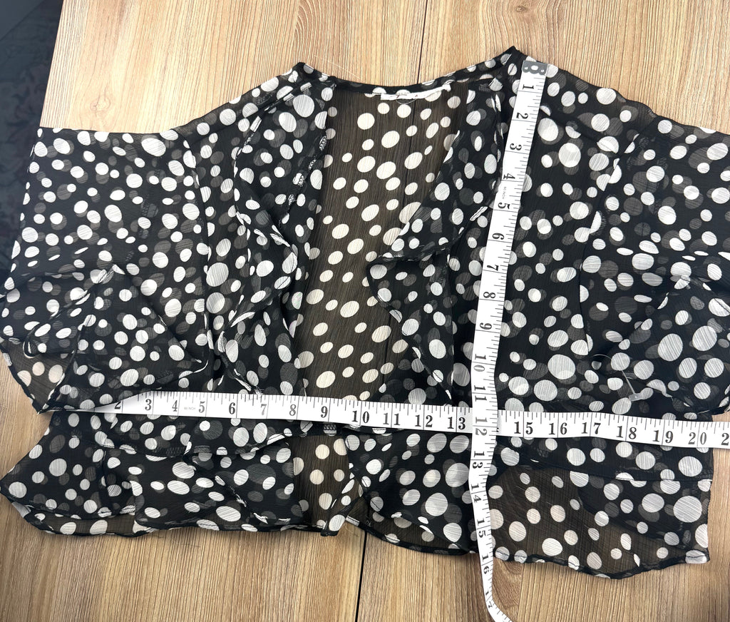 Black Chiffon Cropped Bolero  measuring 40" bust and 16" shoulder to hem