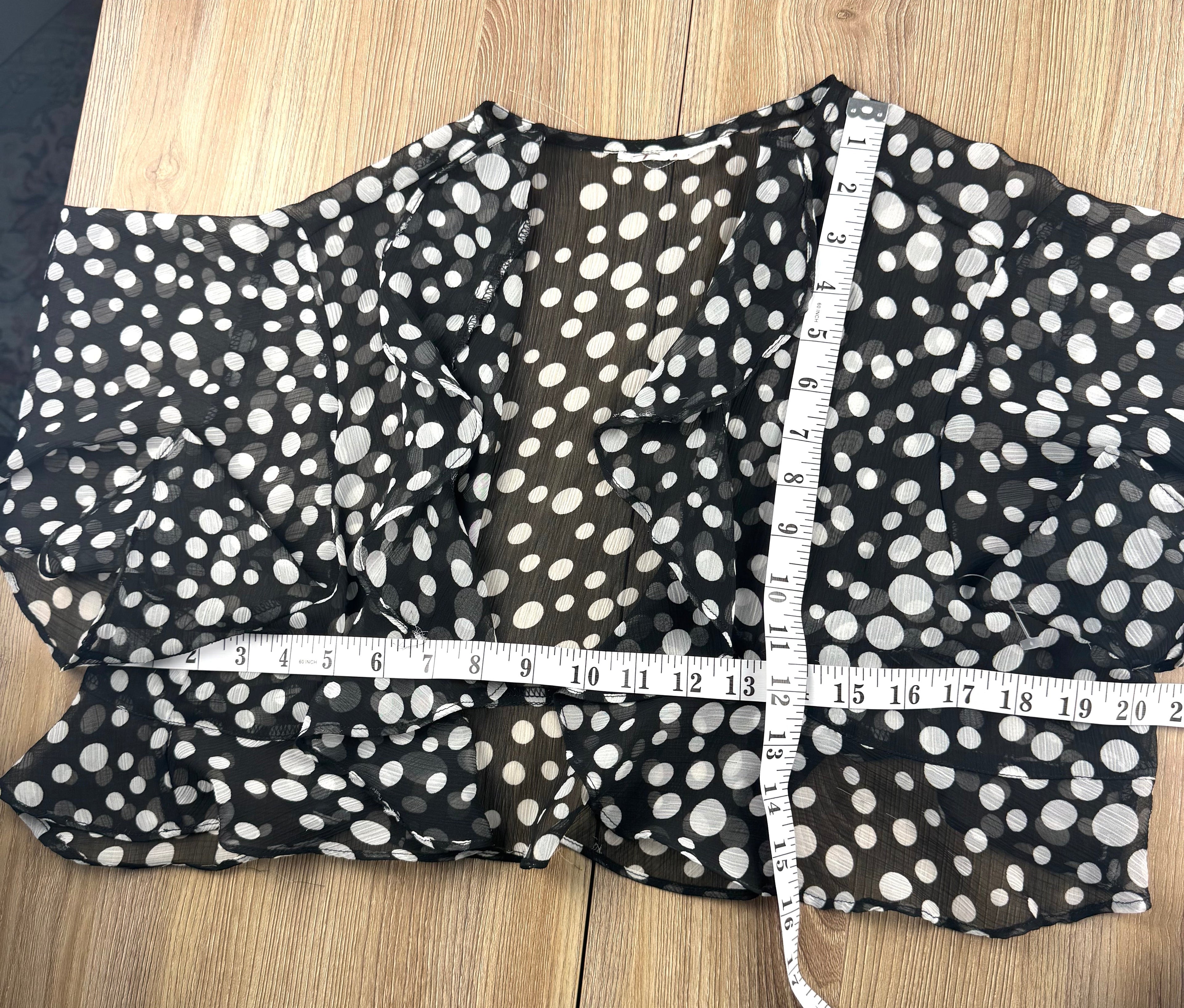 Black Chiffon Cropped Bolero  measuring 40" bust and 16" shoulder to hem