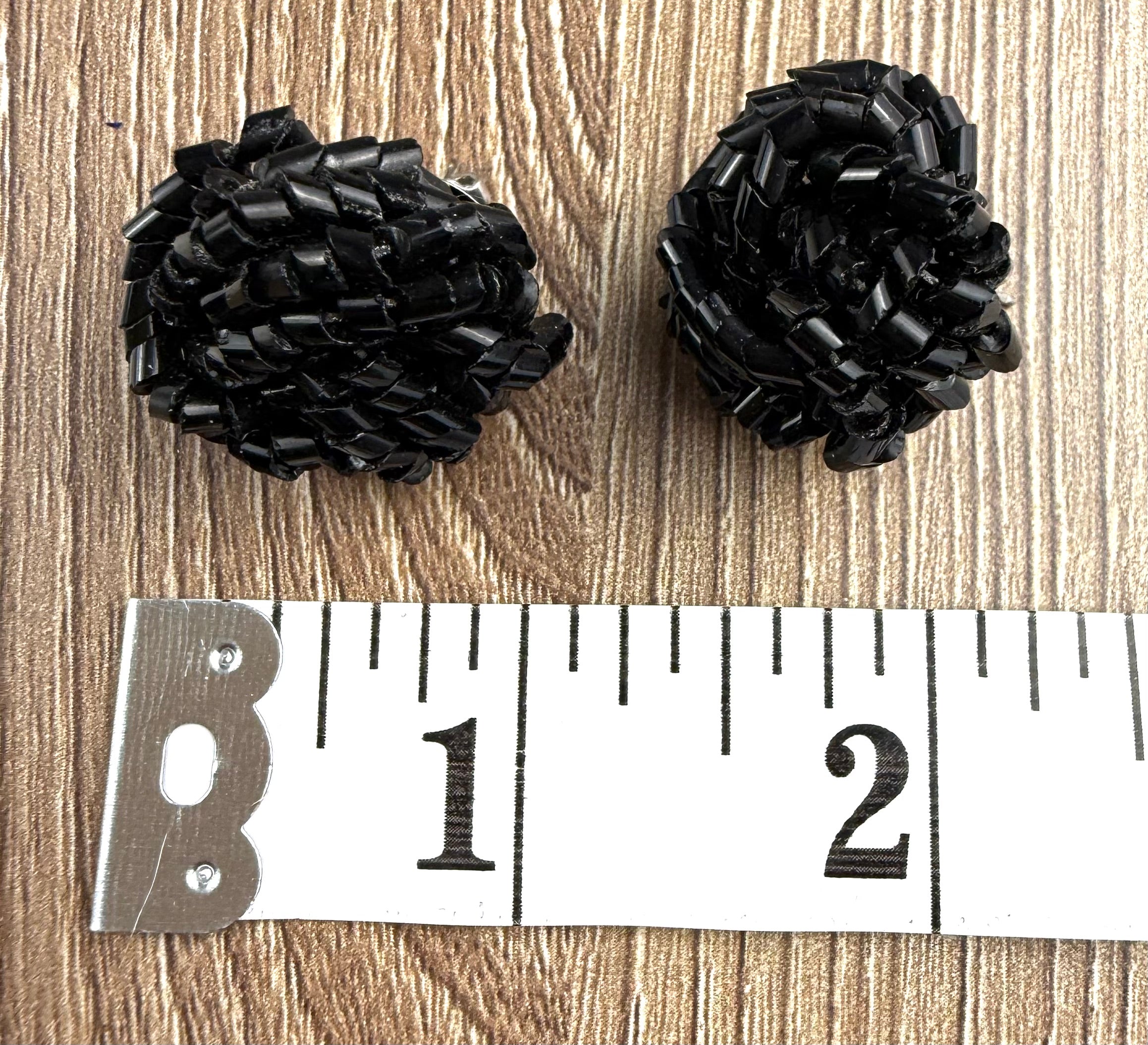 Black Tube Bead Cluster Dome Stud Earrings measuring approx 1" 