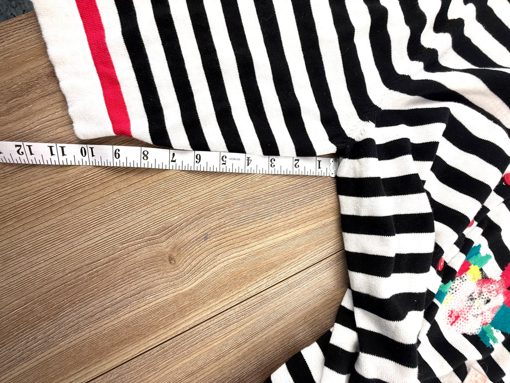 Black and White Striped Floral Cardigan measuring 10" sleeve length 