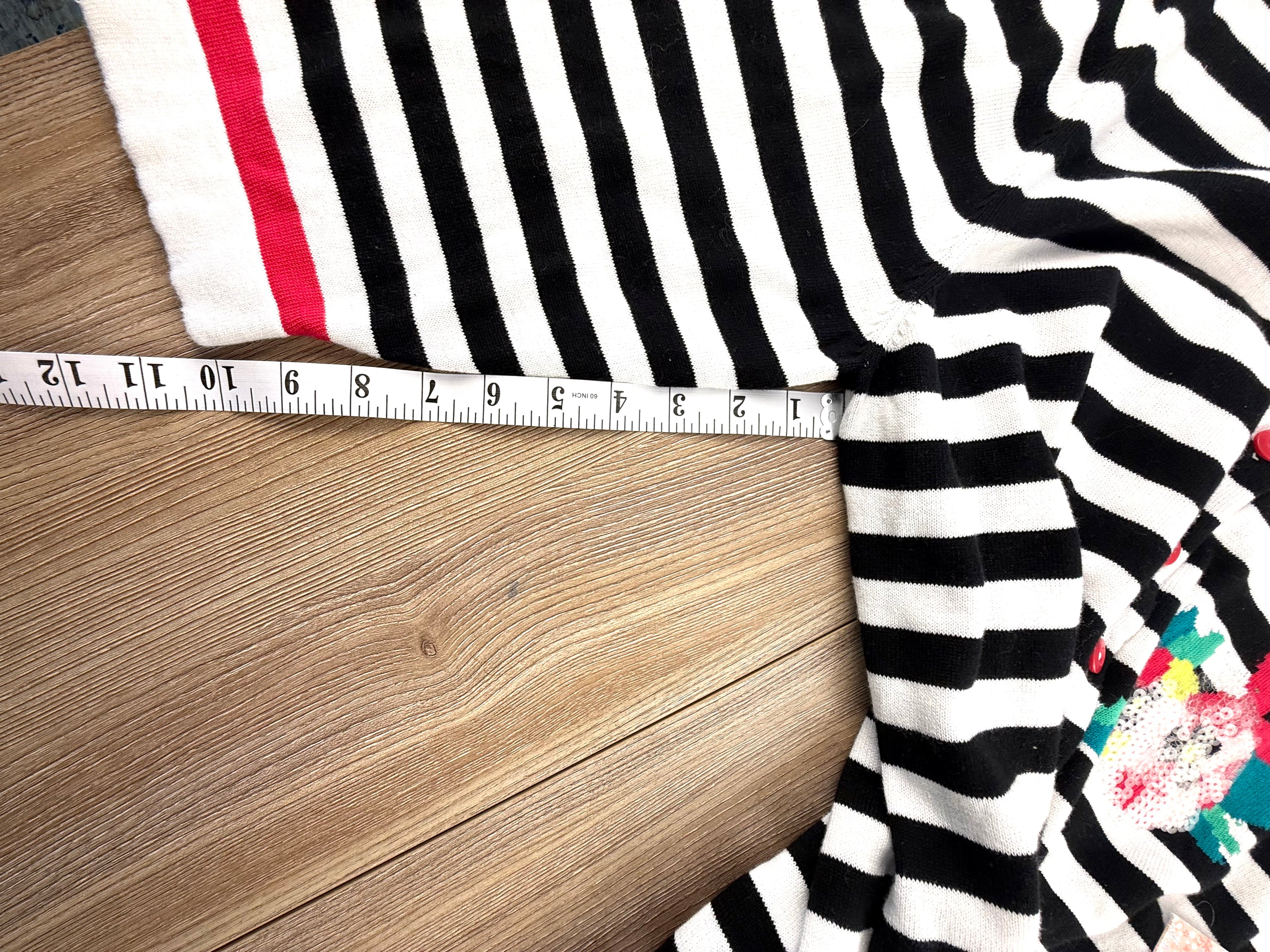 Black and White Striped Floral Cardigan measuring 10" sleeve length 