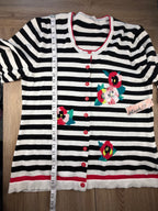 Black and White Striped Floral Cardigan measuring 27" shoulder to hem 