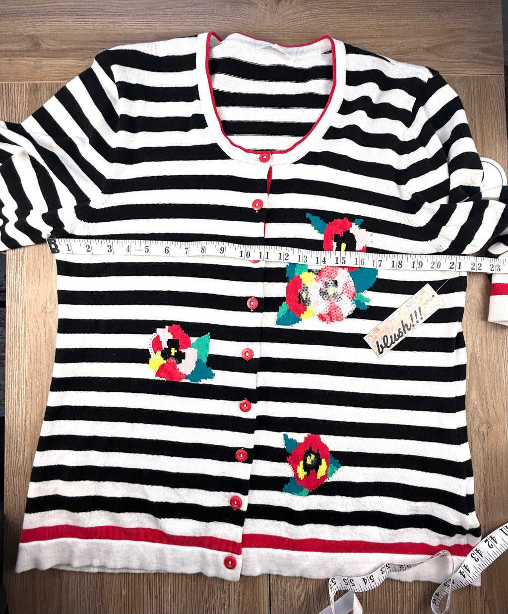 Black and White Striped Floral Cardigan measuring 42' bust