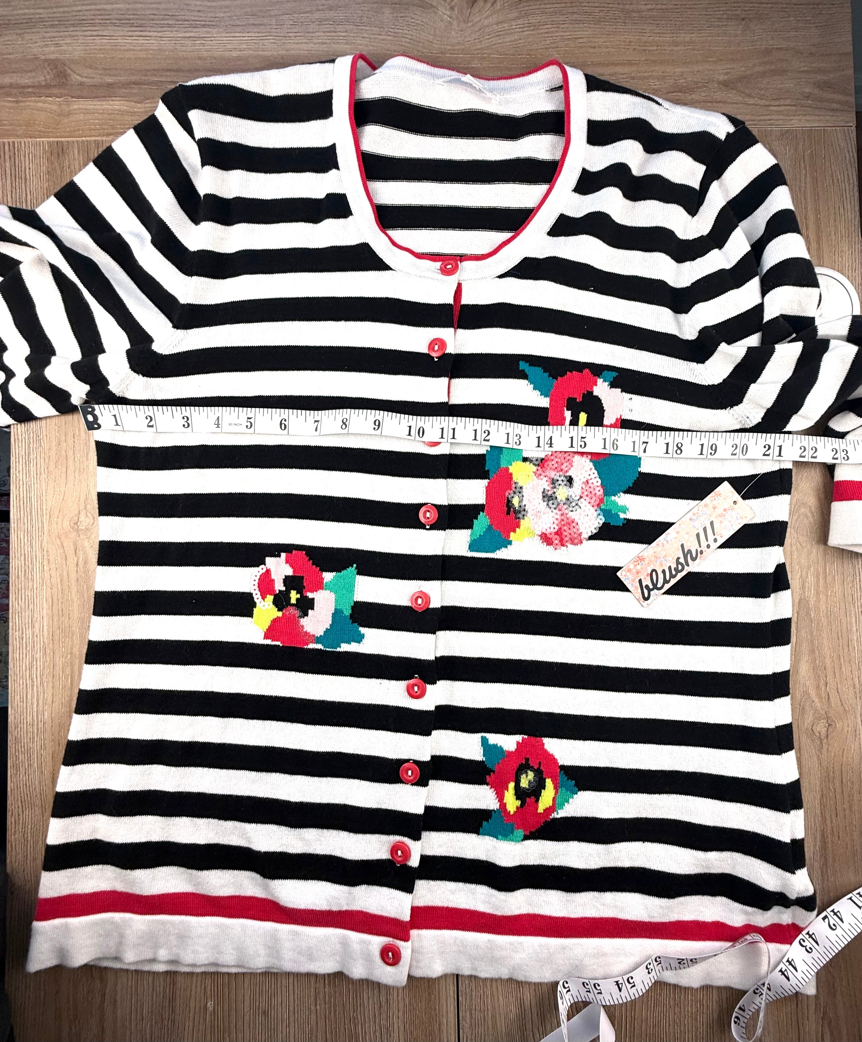Black and White Striped Floral Cardigan measuring 42' bust