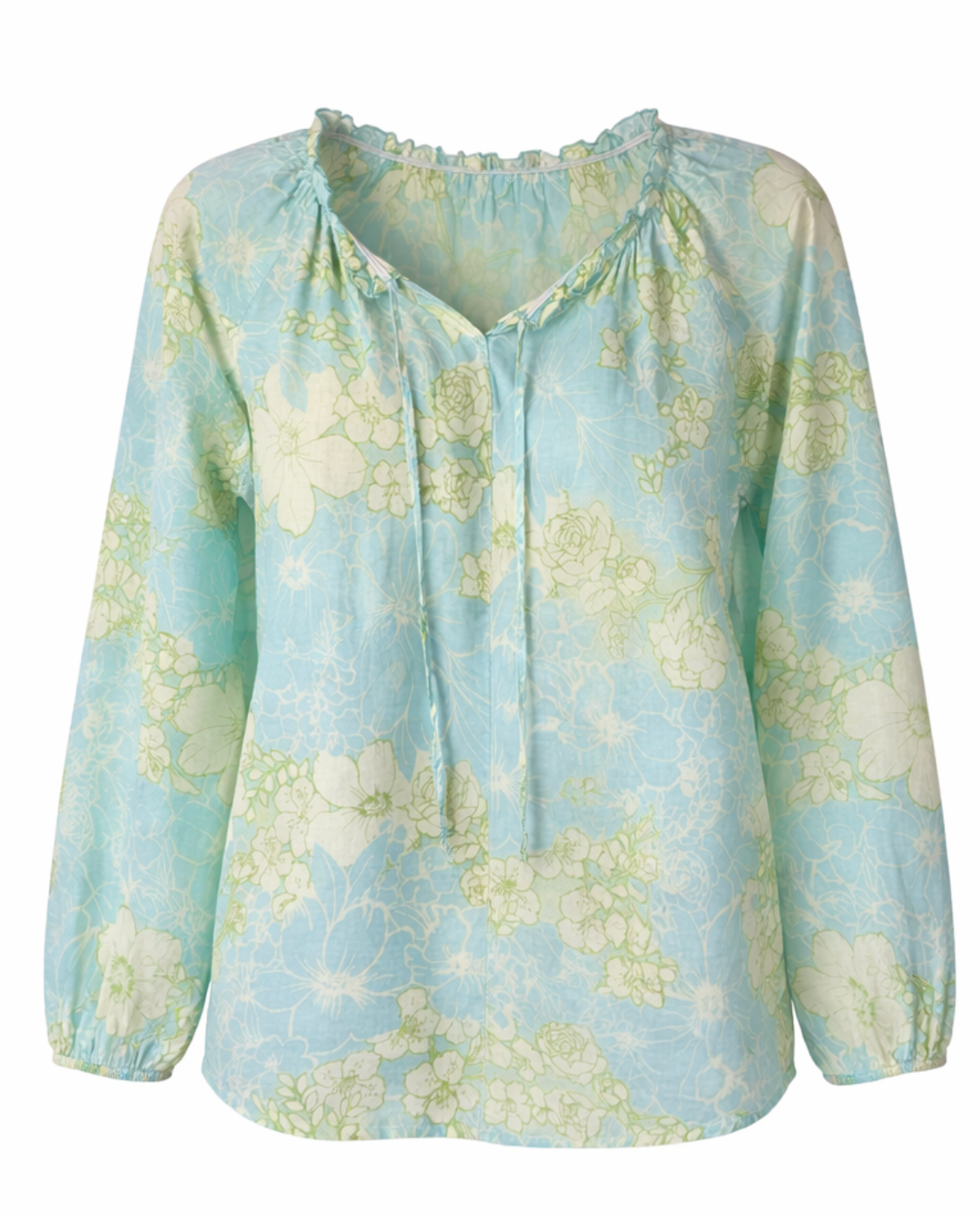  Blue Green Floral Peasant Lightweight Summer Blouse | Size M at Blue Sparrow Shop main image