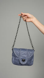 Blue Vegan Leather Mini Chain Crossbody Bag at Blue Sparrow shop