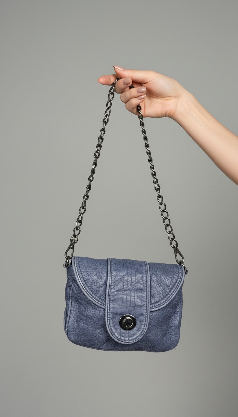 Blue Vegan Leather Mini Chain Crossbody Bag at Blue Sparrow shop